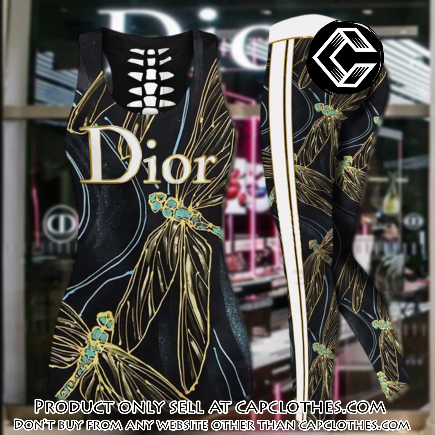 Dior dragonfly tank top leggings set luxury brand for women yoga gym cc5653918